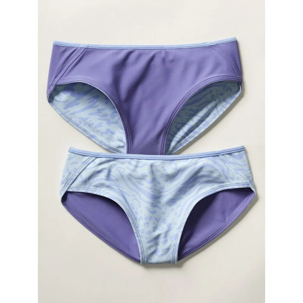 Athleta Girl L/12 Reversible Bikini Bottom Animal Print Purple